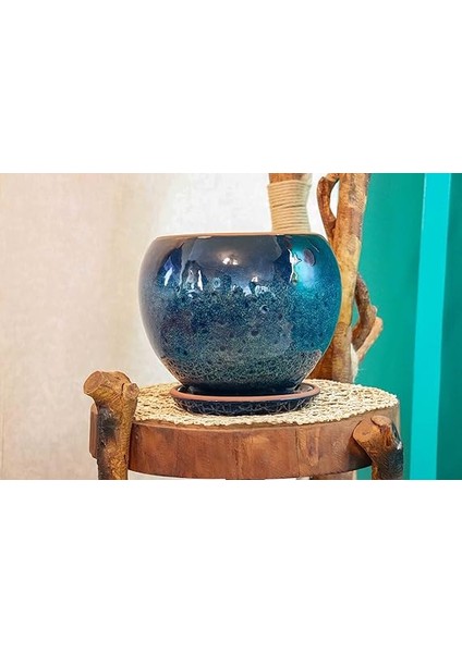 Tasarımı Ev Dekorasyon Okyanus Mavisi Artistik Çift Sırlı Iç ve Dış Mekan Kullanımlı Tabaklı Toprak Terrakota Saksı Saksılık Salon Çiçeklik fırsatları