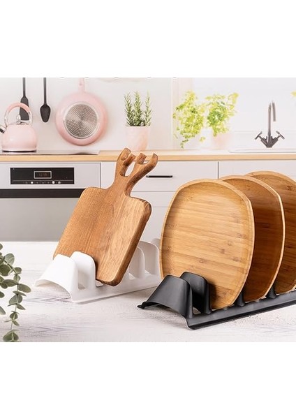 Dolap Içi Tencere Tava Kapağı Tabak Düzenleyici Sepet Tabaklık Bulaşıklık Mutfak (Beyaz) fırsatları