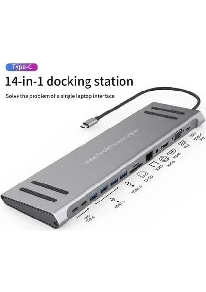 In 1 Stand Özellikli Type-C Hub USB 3.0-SD/TF-RJ45-HDMI-VGA-USB-C Dönüştürücü fiyatları
