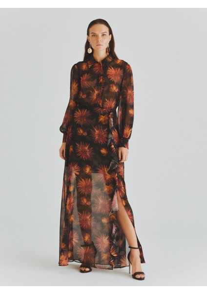 Desenli Şifon Elbise Standart Renk K2011098_089