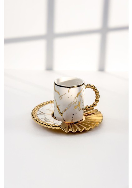 6 Kişilik Modern Mermer Desenli Gold Kahve Fincan Takımı – Şık Sunum Tasarımı modelleri