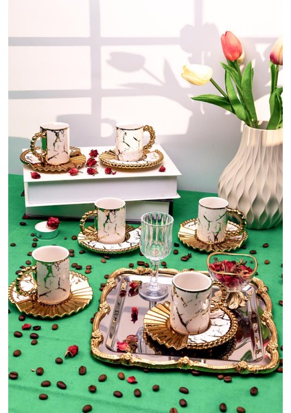 6 Kişilik Modern Mermer Desenli Gold Kahve Fincan Takımı – Şık Sunum Tasarımı indirimleri