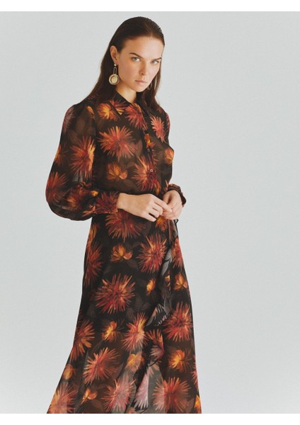 Desenli Şifon Elbise Standart Renk K2011098_089 modelleri