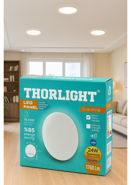 Thorlight 2 Tane S-224 24W Beyaz LED Panel Sıva Altı Aydınlatma 16.8 cm 6400K fırsatları