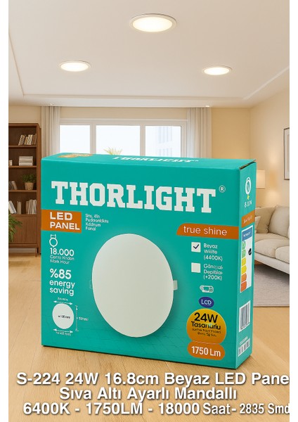 Thorlight 2 Tane S-224 24W Beyaz LED Panel Sıva Altı Aydınlatma 16.8 cm 6400K indirimleri