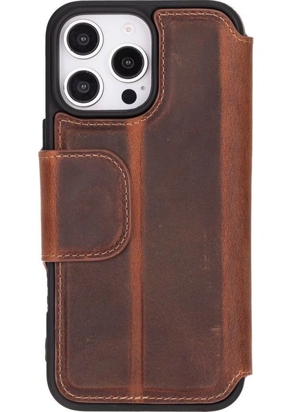 Apple iPhone 16 Pro Uyumlu, Hakiki Deri, El Yapımı, Cüzdanlı Kılıf, Antik Kahve fırsatları