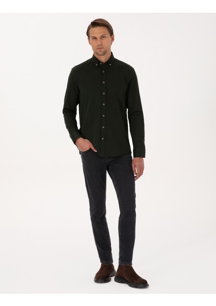 Erkek Koyu Haki Regular Fit Uzun Kollu Gömlek 50311308-VR111 fırsatları