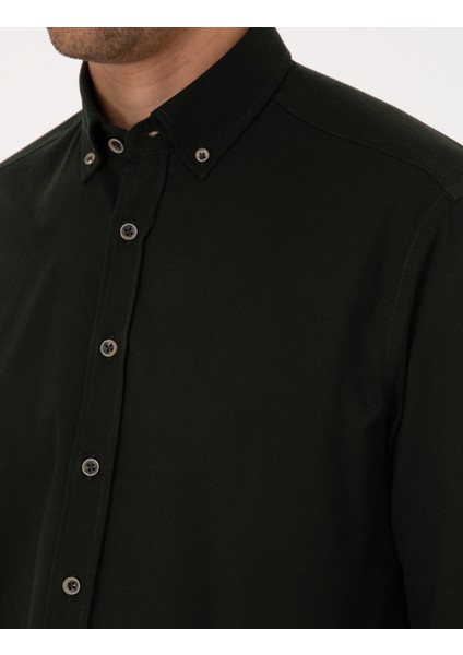 Erkek Koyu Haki Regular Fit Uzun Kollu Gömlek 50311308-VR111
