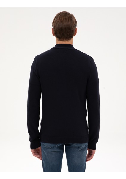 Erkek Lacivert Slim Fit Dik Yaka Fermuarlı Triko Kazak 50317397-VR033 indirimleri