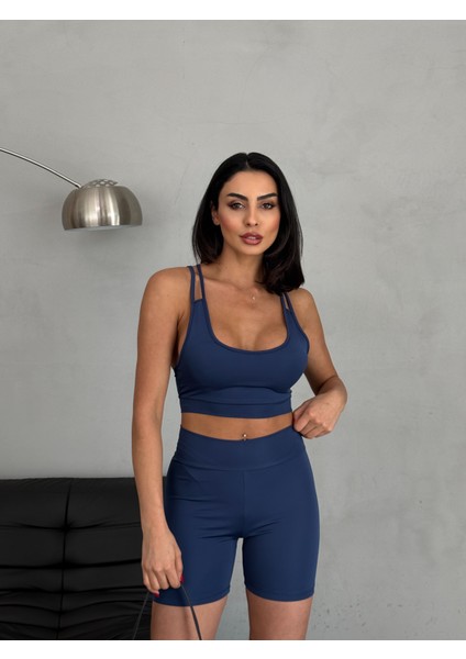 Yüksek Bel Toparlayıcı Çapraz Sırt Detaylı Slim Fit Kadın Tayt Takım