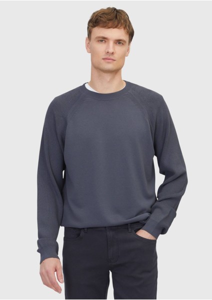 Antrasit Bisiklet Yaka Jakarlı Triko Kazak