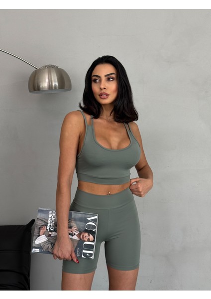 Yüksek Bel Toparlayıcı Çapraz Sırt Detaylı Slim Fit Kadın Tayt Takım fiyatları