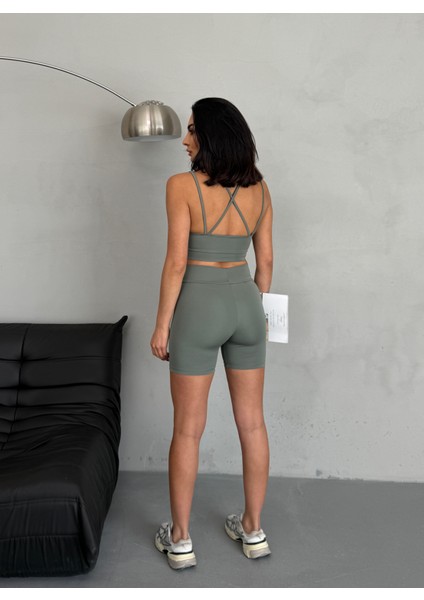 Yüksek Bel Toparlayıcı Çapraz Sırt Detaylı Slim Fit Kadın Tayt Takım fırsatları