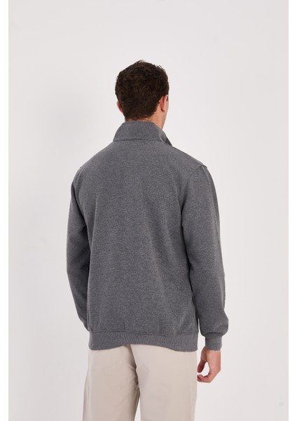 Slim Fit Yarım Balıkçı Yaka Yarım Fermuarlı Düz Renk Erkek Sweatshirt - V002 fırsatları