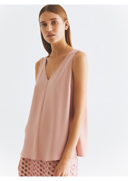 Kolsuz V Yaka Bluz Pudra K2013106_055