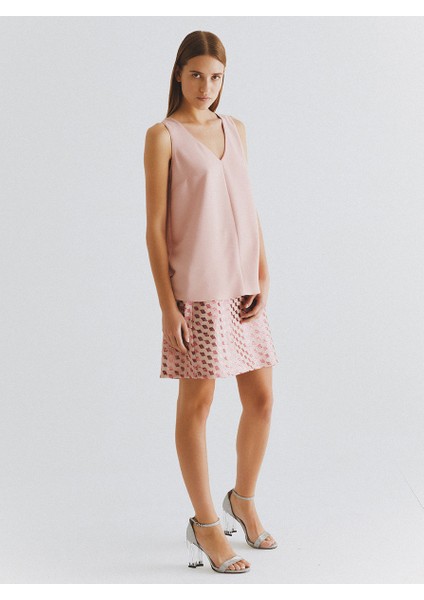 Kolsuz V Yaka Bluz Pudra K2013106_055 fiyatları