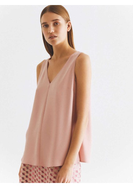 Kolsuz V Yaka Bluz Pudra K2013106_055 fırsatları