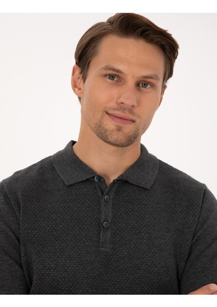 Erkek Antrasit Melanj Slim Fit Polo Yaka Düğmeli Triko Kazak 50318036-VR081 fiyatları