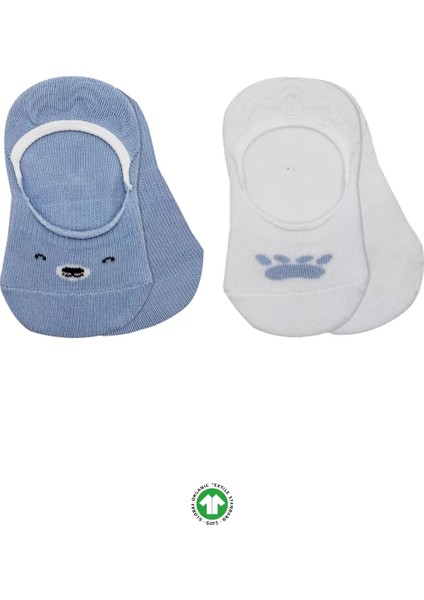 Bistyle 2'li Babet Cute Face Penye Çorap 30103 Mavi-Beyaz