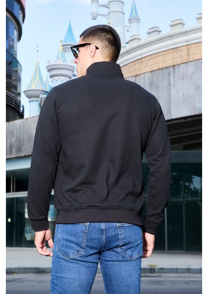 Slim Fit Yarım Balıkçı Yaka Yarım Fermuarlı Düz Renk Erkek Sweatshirt - V002 indirimleri