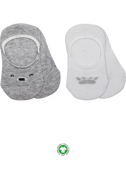 Bistyle 2'li Babet Cute Face Penye Çorap 30103 Gri Beyaz