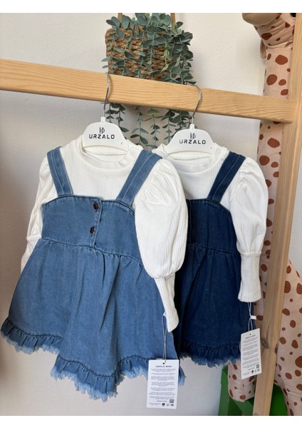 Kot Elbise Bluz Bebek Takımı