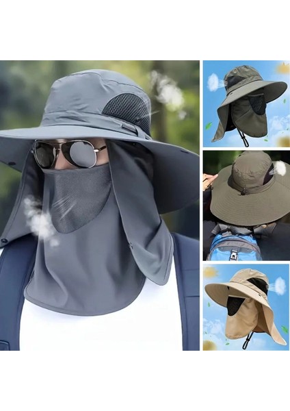 Güneş Koruyuculu Nefes Alabilen Maskeli ve Boyun Kapaklı Geniş Kenarlı Balıkçı Şapkası (5148) fiyatları