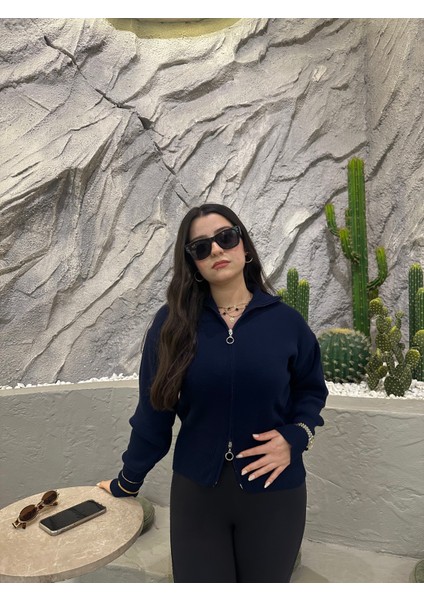 Çift Yönlü Fermuar Detaylı Triko Hırka