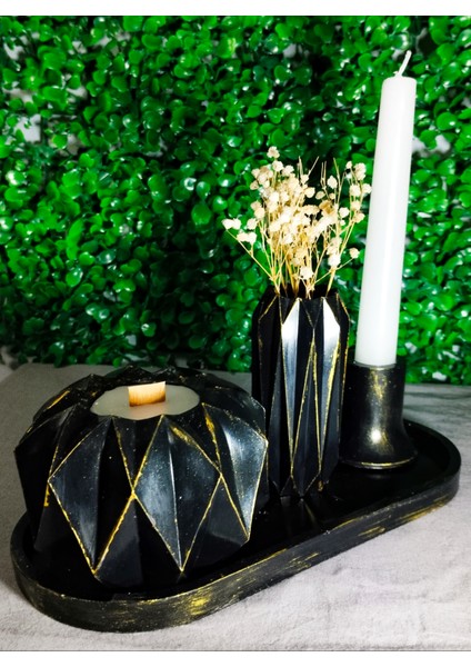 El Yapımı 4 'lü Beton Dekor Set (Siyah)