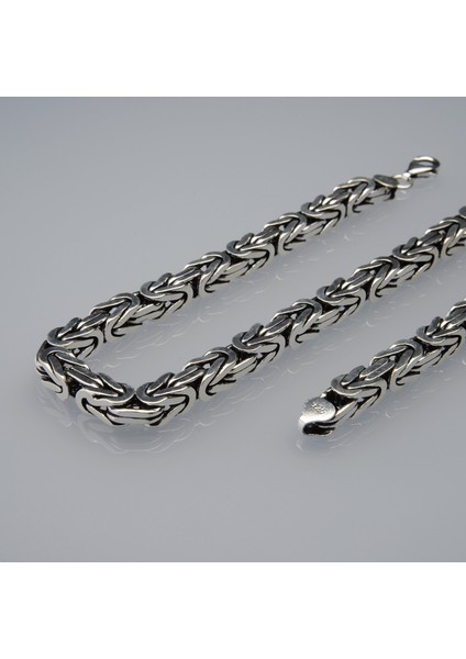 200 Mikron Oksitli Kare Kral Gümüş Zincir