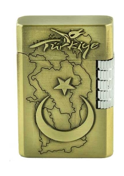 Kendinden Kabartmalı Ay Yıldız Türkiye Haritası Desenli Metal Gazlı Çakmak 1 Adet