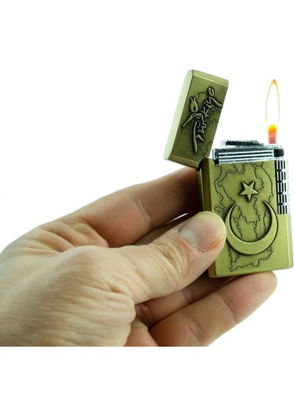 Kendinden Kabartmalı Ay Yıldız Türkiye Haritası Desenli Metal Gazlı Çakmak 1 Adet fırsatları