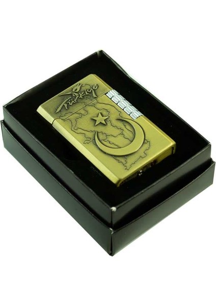 Kendinden Kabartmalı Ay Yıldız Türkiye Haritası Desenli Metal Gazlı Çakmak 1 Adet