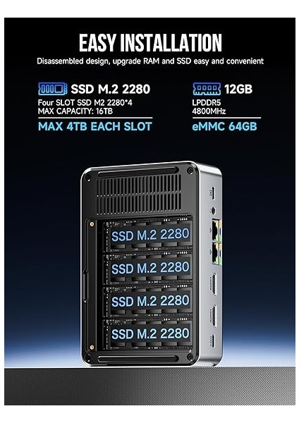 G9 Intel N150 Işlemci, 12GB Ddr5 5500MHZ Ram + 64GB Emmc, 512GB Ssd, 2x2.5g Ethernet Linux + Win 11 Pro Mini Pc modelleri