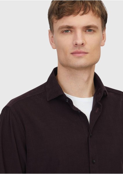 Mürdüm Düz Dokuma Kadife Casual %100 Pamuk Gömlek modelleri