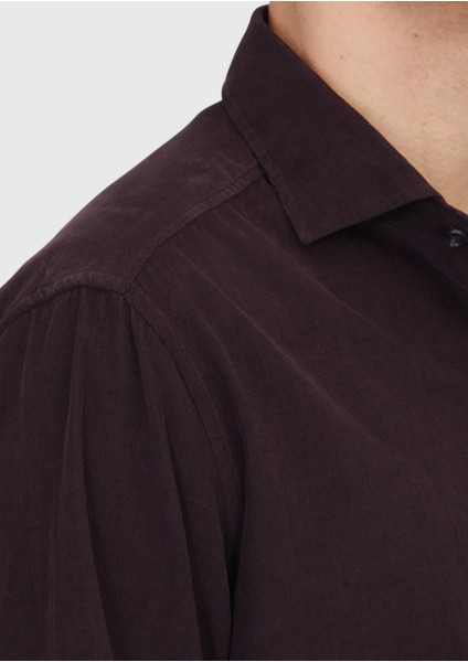 Mürdüm Düz Dokuma Kadife Casual %100 Pamuk Gömlek fırsatları