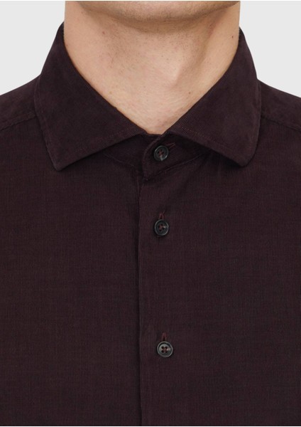 Mürdüm Düz Dokuma Kadife Casual %100 Pamuk Gömlek indirimleri