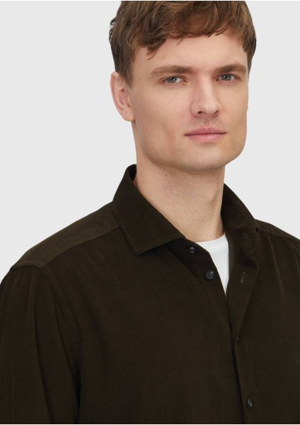 Haki Düz Dokuma Kadife Casual %100 Pamuk Gömlek modelleri