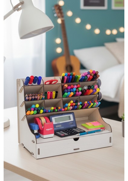 Coral Maxi 12 Gözlü Çekmeceli Masaüstü Ahşap Organizer Kalemlik- Takı Makyaj Çok Amaçlı Organizer fiyatları