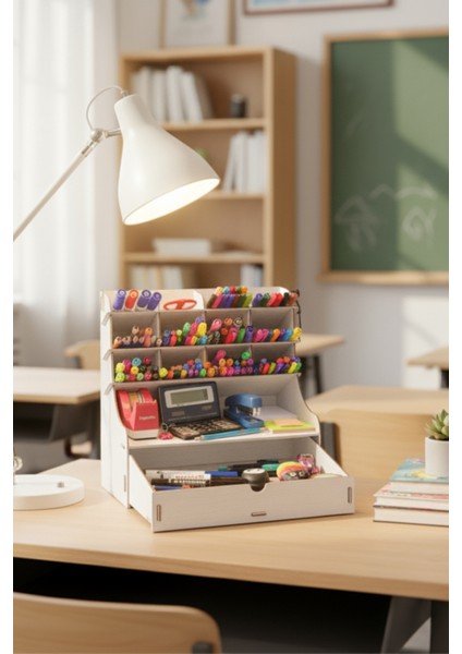 Coral Maxi 12 Gözlü Çekmeceli Masaüstü Ahşap Organizer Kalemlik- Takı Makyaj Çok Amaçlı Organizer modelleri