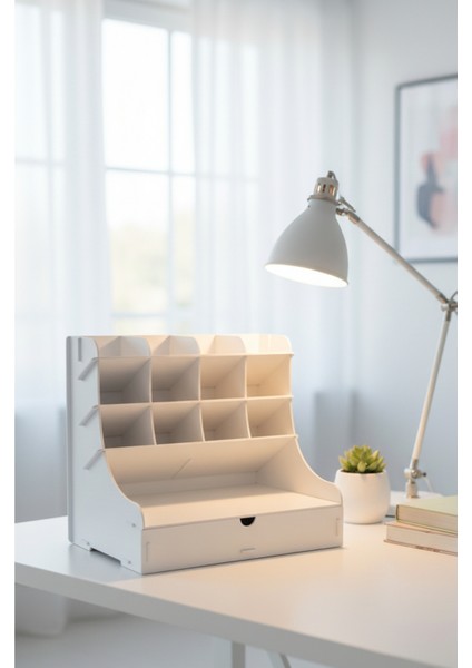 Coral Maxi 12 Gözlü Çekmeceli Masaüstü Ahşap Organizer Kalemlik- Takı Makyaj Çok Amaçlı Organizer fırsatları