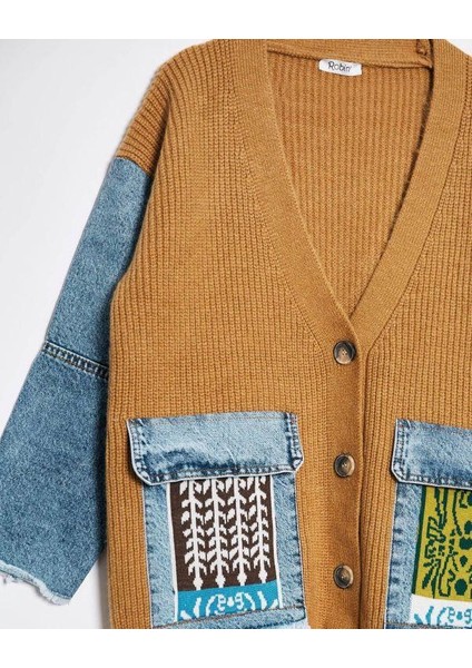 94115 Jean Detaylı Triko Hırka Karamel fiyatları