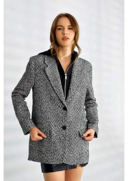 88788 Kapşanlu Yün Ceket Siyah