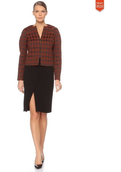 Fermuarlı Desenli Kadın Ceket Kiremit K1416019_016