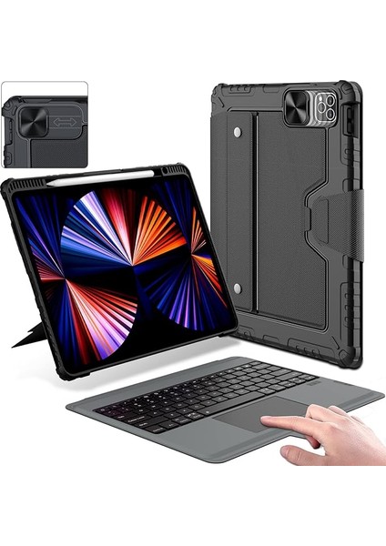 iPad Air 13 Inç Kılıf Klavye 2024 ve iPad Pro 12.9 Inç 2022-6TH/2021-5TH/2020-4TH/ 2018-3RD Gen, Kalem Tutucu ve Stand ve Kamera Kapaklı Çıkarılabilir Klavye, Akıllı Izleme Dörtgeni