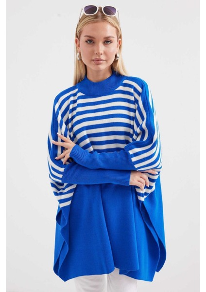 Çizgili Triko Satandart Beden Panço