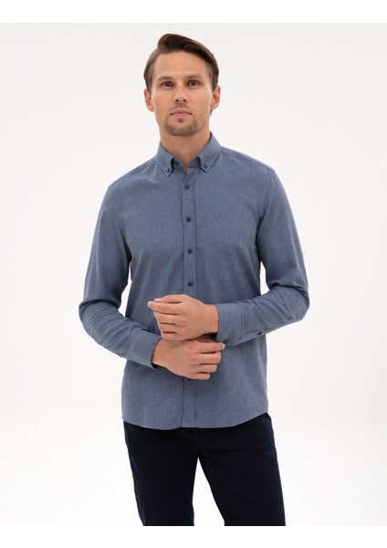 Erkek Koyu Mavi Flanel Dokulu Slim Fit Uzun Kollu Gömlek 50316751-VR032 modelleri