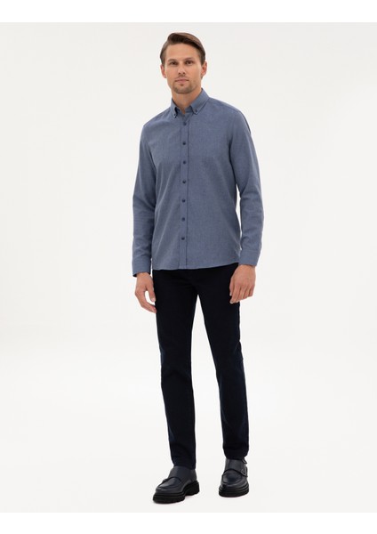 Erkek Koyu Mavi Flanel Dokulu Slim Fit Uzun Kollu Gömlek 50316751-VR032 fırsatları
