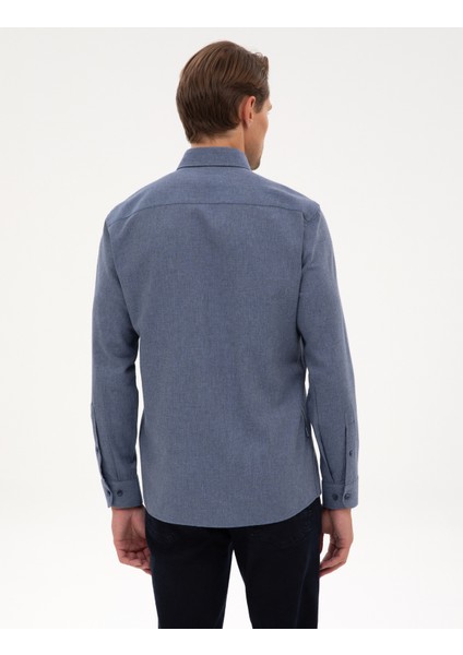 Erkek Koyu Mavi Flanel Dokulu Slim Fit Uzun Kollu Gömlek 50316751-VR032 indirimleri