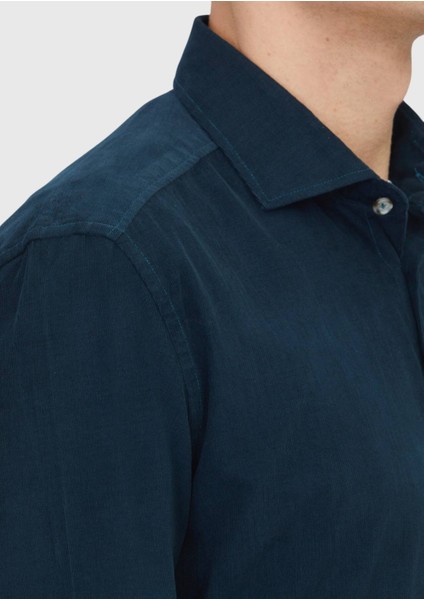 Petrol Düz Dokuma Kadife Casual %100 Pamuk Gömlek fırsatları